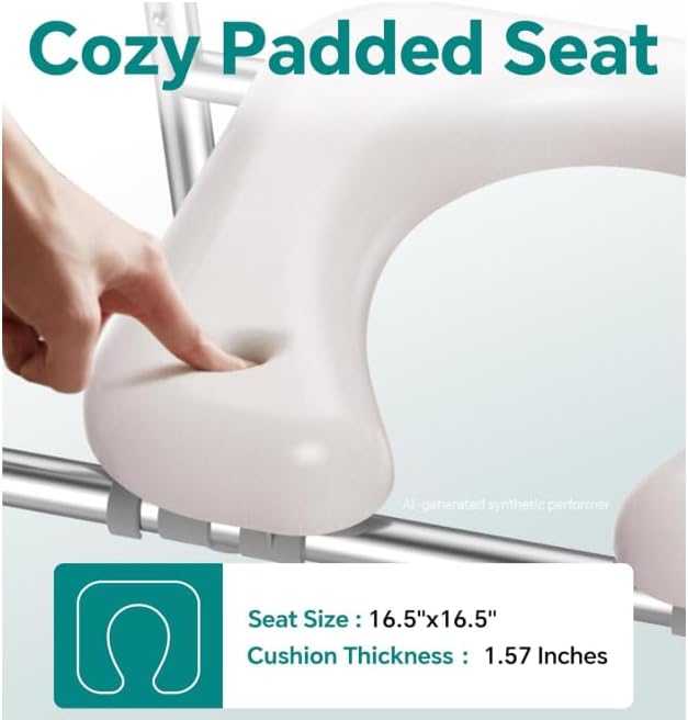soundfuse Toilet Seat Risers for Seniors with Handles & Cozy Padded Seat | Adjustable Height & Width, 400lb, Durable Aluminum Frame, Handicap Elevated Raised Toilet Seat for Elderly, Fits Any Toilet