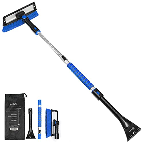 AstroAI 47.2  Ice Scraper for Car Windshield,Extendable Snow Brush for Leaves Removal with Squeegee, 3 in 1 Durable Snow Removal Telescoping Brush for Car Windshield,Household Cleaning Tools(Blue)