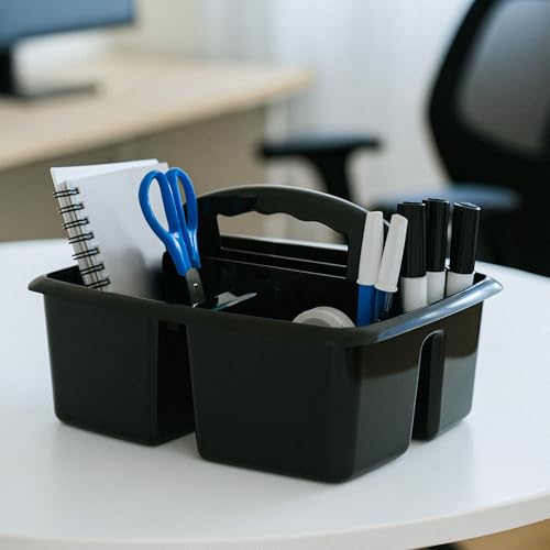 Image of Storex 3-Compartment Small Cleaning Caddy - Multipurpose Supply Organizer with Handle, Black, 6-Pack (00972A06C)