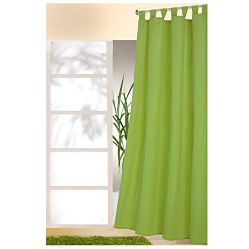 heimtexland ® Typ117 Rideau décoratif avec passants et galon fronceur, couleur unie, opaque mais translucide, certifié Ökotex, vert pomme, H x l : 245 x 140 cm