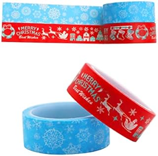 Washi Tape Christmas Set, 2 Rolls Paper Tape Christmas Paper Tape Decoration Christmas Washi Tapes Multi-Pattern Sticker Adhesive Christmas Tape for Xmas Designs Arts Craft Tape DIY Scrapbooking
