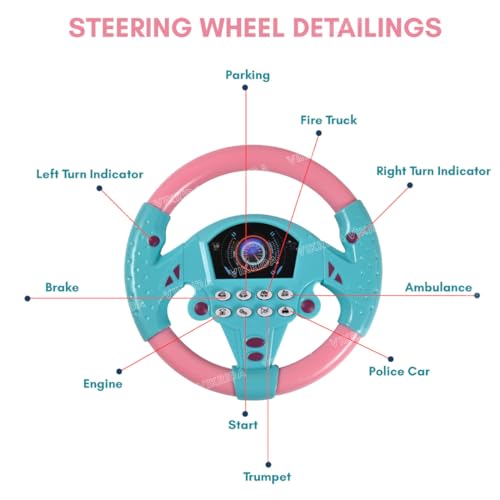 Image of VikriDA Pretend Adventure Steering Wheel for Kids | Early Education Driving Toy with Light Music (Pink)