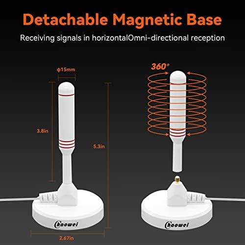 Chaowei DVB66 High Gain Freeview TV Aerial-Portable Indoor Outdoor Digital HD Antenna with Magnetic Base,6.5ft Coax Cable for USB TV Tuner/DVB-T2/4K TV 1080p(White)