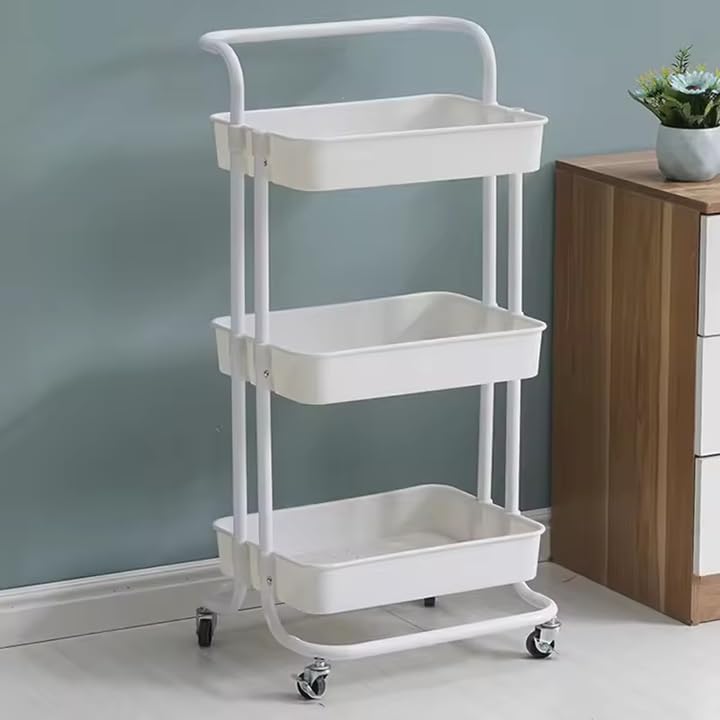 Deconation Desserte à roulettes Pliante Blanche | Chariot De Cuisine Roulant Et Pliable 3 Niveaux | H 90 Cm X L 40 Cm X P 30 Cm