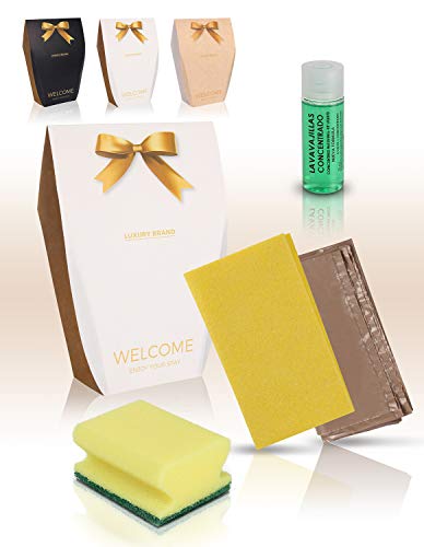 Pack de 20 Kits de Limpieza de Cocina para Alojamientos Turísticos - Incluye Bayeta, Salvauñas, Lavavajillas 30ml y Bolsa de Basura, Ideal para Uso Diario y Práctico