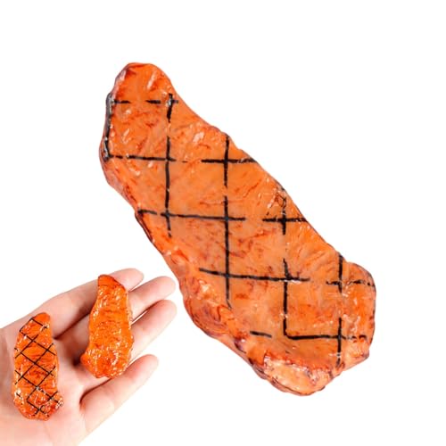 NevPuose Filete de imitación para cocina de juego, filete de accesorios de comida realista,Juguetes para jugar a las casitas con rosbif en rejilla - Llavero modelo de comida asada simulada, juguetes