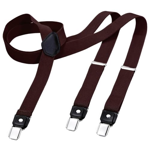 DonDon Tirantes hombre estrechos anchos 2,5 cm con 3 clips extra fuertes tirantes para pantalones hombre - marrón