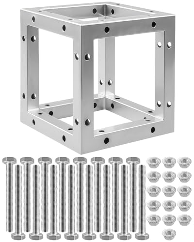 HZSIFU 8" x 8" Aluminum Square Truss Corner Box, 6-Way Professional Grade High-Strength Alloy Trussing Box with 16 Sets M10 Bolts Fits All Major Truss Systems, Assembly for Stage Concert Event Setup