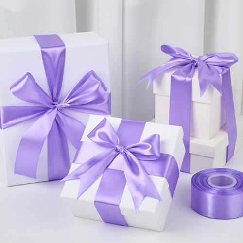 Image of Mauproy 1-1 /2 Inch Wide Lavender Purple Satin Ribbon, 50 Yards Solid Polyester Fabric Ribbon for Roses Making, Gift Wrapping, Wedding Decorations, Crafts, Bows