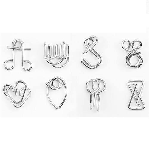 Image of Brain Teasers Metal Wire Puzzle Toys for Kids & Adults | IQ Puzzle Disentanglement Interlock Toys | Party Favors, Prizes & Gifts | Durable Mental Challenge Puzzle Game Set (8 in 1)
