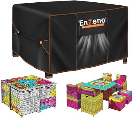 Enzeno Abdeckung Gartenmöbel Winterfest,Abdeckplane Sitzgruppe Gartentisch | Wasserdicht 420D Oxford Abdeckhauben & hüllen für Terrassenmöbel Möbelsets Schutzhülle für Sitzgruppe t