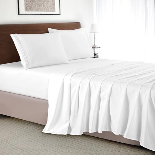 Elegant Comfort Luxury 4-Piece Bed Sheet Set - Luxury Bedding 1500 Premium Hotel Quality Microfiber, Wrinkle Resistant Cool & Breathable, Easy Elastic Fitted, Queen, White