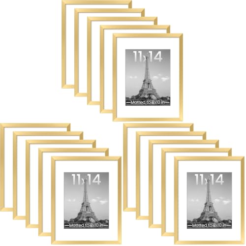 Image of upsimples 11x14 Picture Frame Set of 5, Display Pictures 8x10 with Mat or 11x14 Without Mat, Wall Gallery Photo Frames, Gold (Pack of 3)