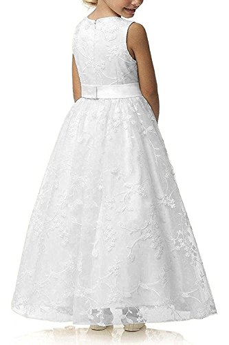 Image of ABaoWedding Lace A-Line Flower Girl Dress | Sleeveless,Floral Embroidery,Hidden Zipper.Perfect for Kids Wedding,Communion,Pageant & Formal Events.