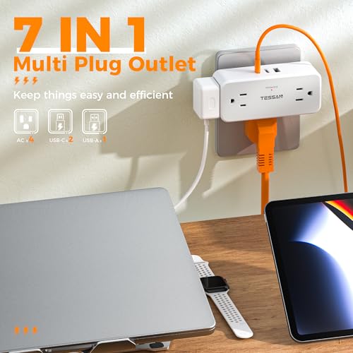 image for Multi Plug Outlet Splitter, TESSAN Surge Protector 4 Outlets Extender 