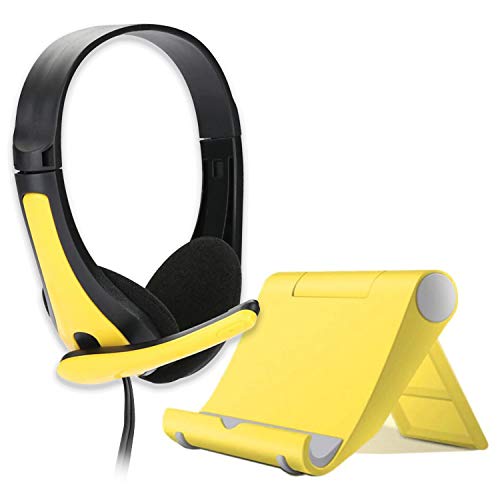 Homeschool Supplies Kids Headset with Microphone and Foldable Phone Stand  Wired 3.5mm Jack, Gaming Headphones with Mic, Adjustable On Ear Head Phones for Girls Boys, Tablet, Laptop Computer Mobile