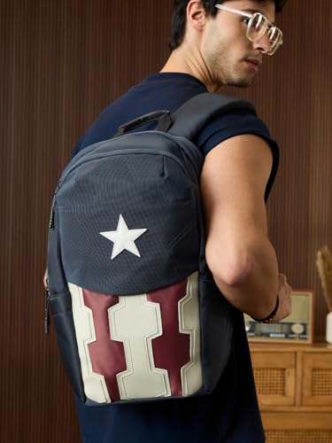 Image of The Souled Store Captain America: The Shield Backpacks | Official Marvel Merchandise | Premium Water-Resistant Laptop Bag with Shield Graphic | Durable Urban Travel Rucksack for Men & Women