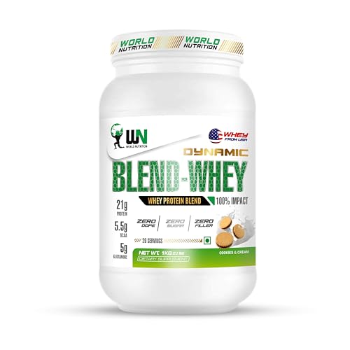 Image of Dynamic Blend Whey Protein | 21g Protein, 5.5g BCAA & 5g Glutamine | Muscle Building, Recovery, Lean Mass & Strength Support | Cookies & Cream Flavor - 1kg