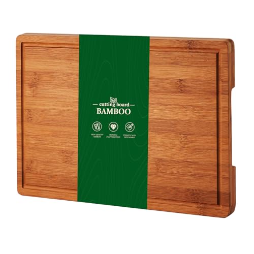 Tabla de Cortar de Bambú para Cocina, 40,6 x 27,9 cm, 2,54 cm de Grosor, Tabla de Madera con Ranura Profunda para Jugos para Carnes, Frutas y Verduras, Amigable con Cuchillos y Fácil de Limpiar, Natural miniatura 1