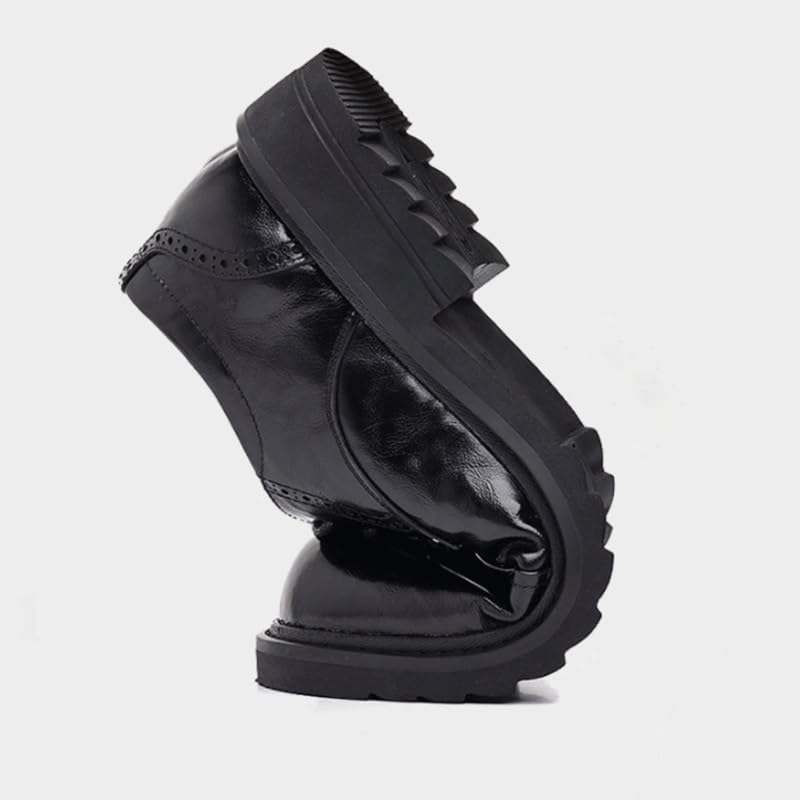 Thick Sole Big Men's Casual Leather Shoes Business Rubber Soft Sole Round Lace Up Shoes for Men(6)