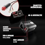 ABSINA Przetwornica napięcia 12 V na 230 V - zmodyfikowany falownik sinusoidalny 12 V na 230 V - inwerter 300 W o mocy szczytowej 600 W