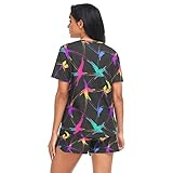 GuoChe Bright Neon Womens Pajama Sets Short Sleeve Pajama Set for Women Pj Shorts for Ladies Lounge Set, Bright Neon, L - Image 2