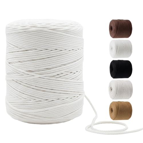 FMLIUY 547 Yards 4mm Soft 4 Strand Twisted Cotton Macrame Cord White