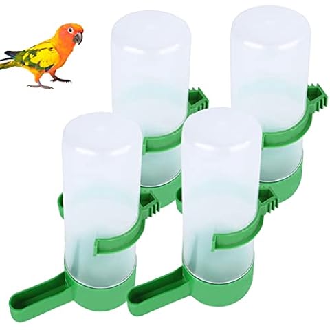 4Pcs Automatic Bird Feeders, Bird Water Dispenser for Cage, Bird Water Feeder Bottles Bird Drinker Container Hanging Seed Food Dispenser Water Clip for Parrots Budgie, Cockatiel, Lovebirds Finch Cover