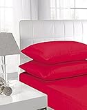  Sábanas bajeras ajustables extra altas de espléndido percal de 40 cm., Rojo, matrimonio grande