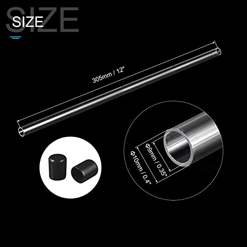 Image of PATIKIL Clear Rigid Tube Round Plastic Tubing with Black Rubber Caps Polycarbonate Water Pipe, 305mm / 12 Inch Length, 9mmx10mm /0.35 inchx0.4 inch, 1 Set