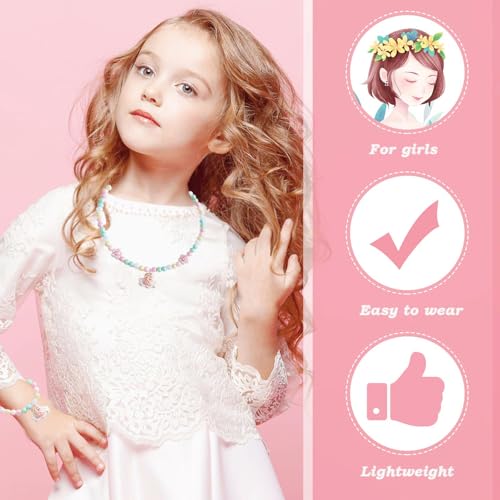 Jewelry Sets for Girls Necklaces Bracelet Sets Unicorn Pendant Necklaces Jewelry Sets for Girls Halloween Christmas Birthday Gifts over 3 years old.4