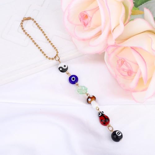 Mikovivi Autoanhänger Böser Blick, Gold Glücksbringer Auto Hängeornament Yin-Yang-Perle Marienkäfer 8-Ball Pilz Rückspiegel Anhänger für Türgriffe zu Hause Schlüsselanhänger Tasche Dekoration