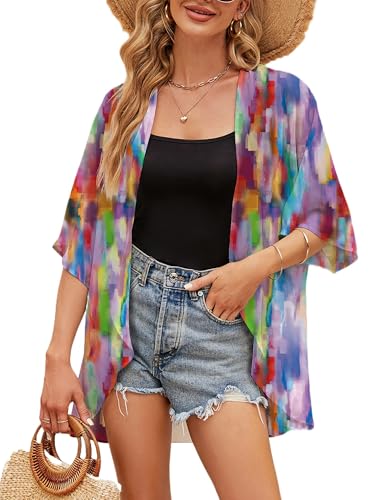 Image of Chunoy Women Short Sleeve Chiffon Kimono Beach Swimsuit Cover Up