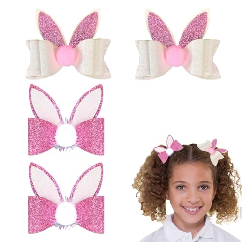 Easter Hair Accessories,4Pcs Easter Bowknot Alligator Hair Clips for Girls Glitter Bunny Ears Bow Hair Clips Easter Bow Headwear,Cute Hair Bow Barrettes Girls Hair Accessories for Kids Toddler Girls