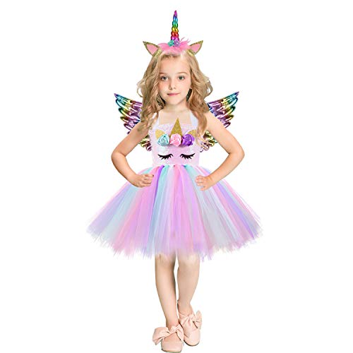 Suppromo Unicorn Costume For Girls Birthday Outfit Rainbow Tutu Dress For Girls With Headband For Princess Birthday Party Dress Up 6T #TOP1