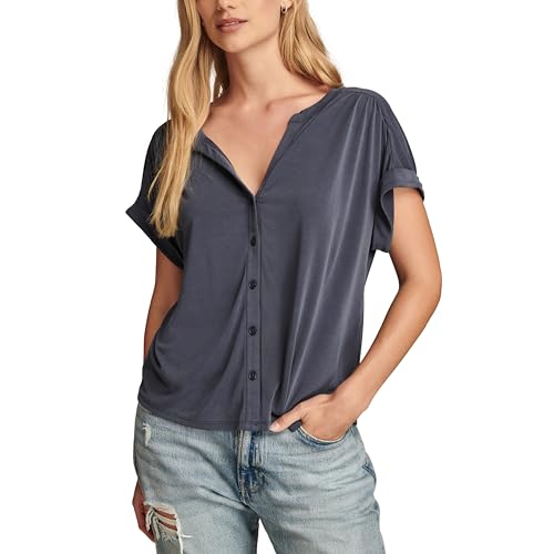 Lucky Brand Women's Sandwash Short Sleeve Button Front Top