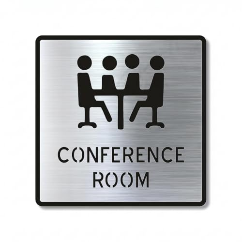 Image of Premium Brush Finish Square Silver Acrylic Conference Room Sign 5.8 Inch Easy Mount Self-Adhesive Business Office Hospital Corporate Hotel Company Factory Bank Commercial