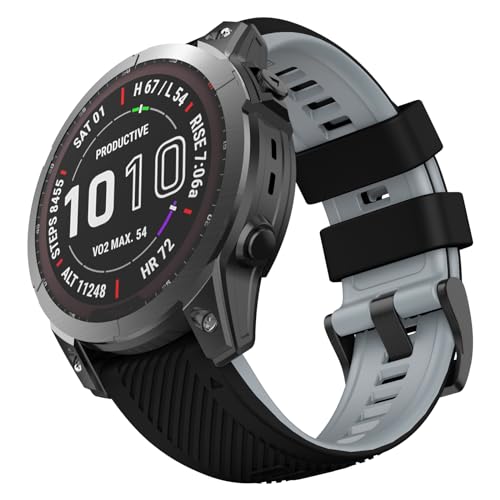 OVERSTEP Compatible with Fenix 5 Watch Band, 22mm Width Soft Silicone Watch Bands for Garmin Fenix 5 Plus/Fenix 6/Fenix 6 Pro/Fenix 7/Fenix 7 Pro/Epix Pro 47mm Smartwatch (Black Grey)