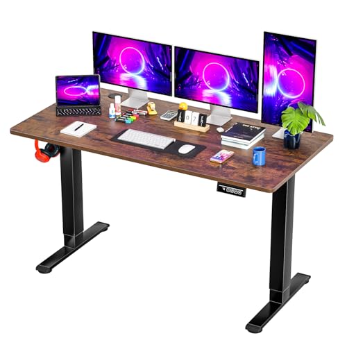Image of PayLessHere 55 Inch Electric Standing Desk Sit Stand up Desk Home Office Desk with Large Space Headphone Holder 2 Memory Function for Home,Office,Meeting Room (Brown)