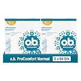 o.b. ProComfort Normal, Tampons für mittlere/stärkere Tage, mit SilkTouch Oberfläche für ultimativen Komfort & zuverlässigen Schutz (64 ST) (Packung mit 2)