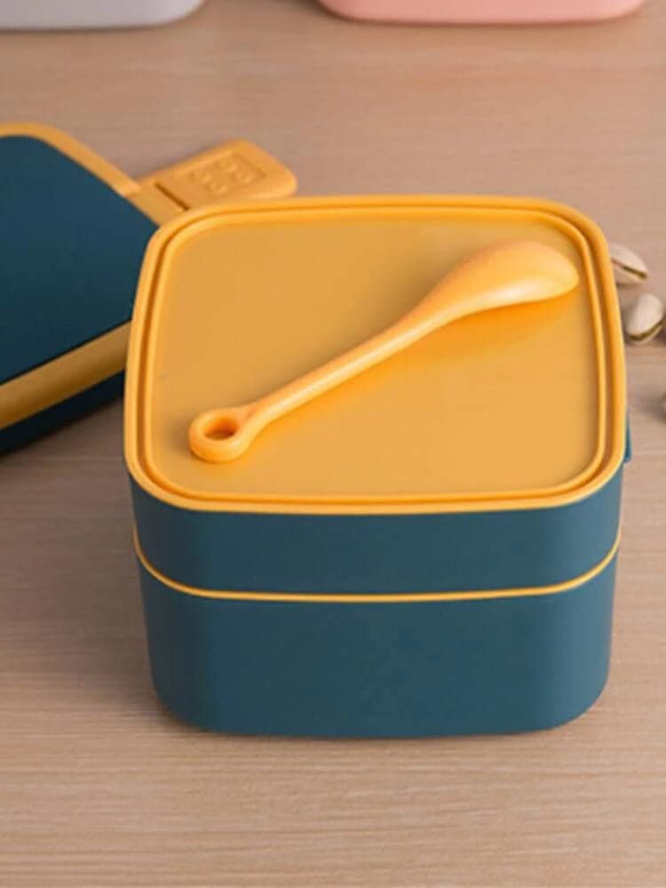 Image of Toyshine 2 Layer Bento Box for Kids and Adults, Sealed and Leak-proof Lunch Box, Keep Foods Separated Food Storage Container, Food-Safe Materials, 1000 ML - Green