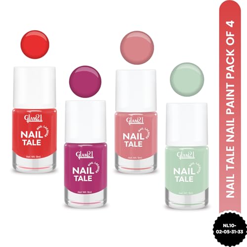Image of Glam21 Nail Tale- Nail Lacquer | Multicolor|Quick Drying Nail Polish| Glossy Gel Finish Nail Kit | Highly Pigmented & Long Lasting | Chip Resistance | 9ml Each| Pack Of 4 (Shade-02-05-31-33)