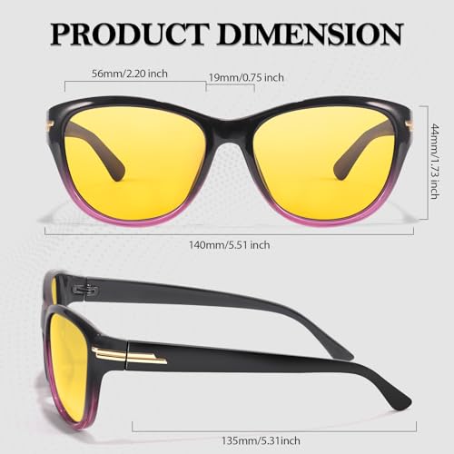 TJUTR Women’s Night Vision Driving Glasses, Polarized Yellow Tint Anti Glare & Enhanced Vision Eyewear for Nighttime Driving3
