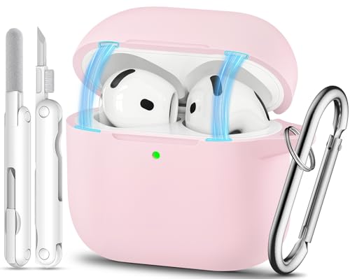 AirPods 4�p�P�[�X�A�\�t�g�V���R���ی�P�[�X�J�o�[ Apple Airpods ��4���� 2024�N�Ή� �K�[���[ �N���[�i�[�L�b�g�ƃL�[�`�F�[���t�� �t�����gLED�� (A-�}�O�l�b�g�W-���C�g�s���N)