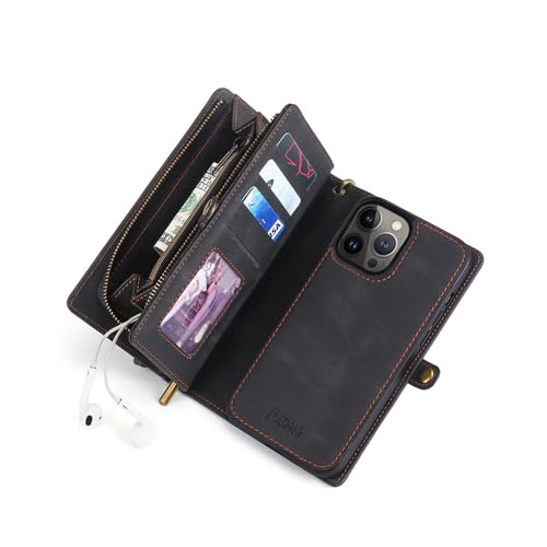Étui iPhone 16 Plus en cuir noir de qualité supérieure avec fermeture portefeuille