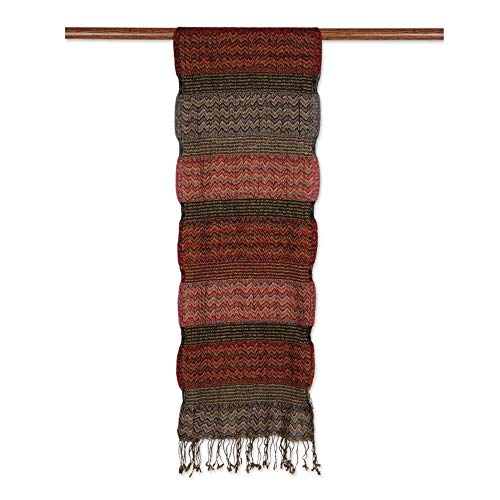 NOVICA Artisan Handmade Wool Scarf Wave Pattern from India Accessories Scarves Multicolor Wrap Patterned ' Autumn Waves'4