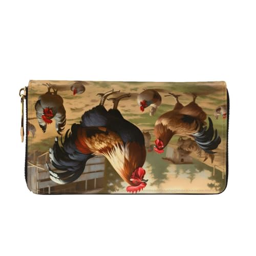 Farm Print Chicken Long Leather Wallet,Large Capacity Soft Pu Leather Purse For Women With Multiple Card Slots Phone Pocket And Zipper Coin Purse Stylish Phone Card Holder Clutch2