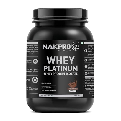 Image of NAKPRO NUTRITION Platinum Whey Protein Isolate | 1kg Chocolate, Jar | 28g Protein| Trustified Certified