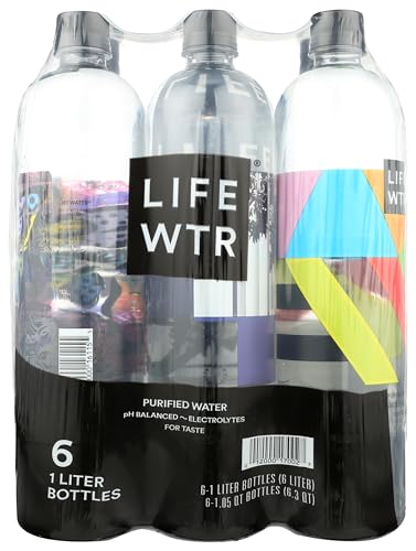 LIFEWTR Premium Purified Water, pH Balanced with Electrolytes, 100% recycled plastic bottles, 33.8 Fl Oz, 1L (Pack of 6)