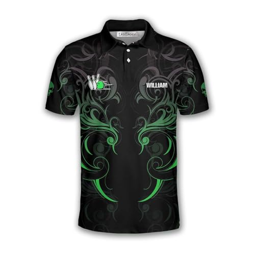 Custom Bowling Shirts for Men, 3D Print Bowling Shirts Unisex Polo Flaming Skull, Sizes S - 5XL2